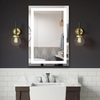 Zeus & Ruta 24'' x 36'' Wall Mounted Bathroom Vanity Mirror with LED, Anti-Fog - Silver