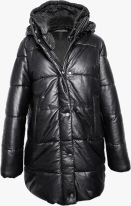 Fancy Black Leather Padded Coat