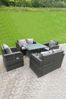 Fimous Outdoor Rattan Sofa Set Dining Table Reclining Chairs Love Sofa 6 Seat