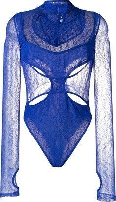 Sheer Lace Masked Bodysuit-AA