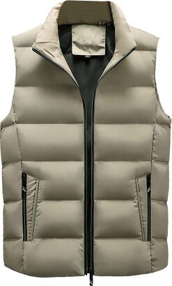 Generic mens light coats and jackets blue Men's Quilted Winter Vest Waistcoat Warm Cozy Puffer Vest Thicken Sleeveless Puffer Jacket with Hood Solid Comfy Outerwear(a-Khaki
