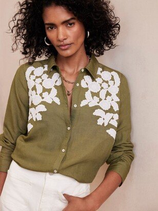 Leaf Applique Detail Linen Blend Shirt