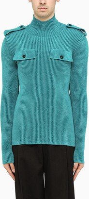 Petrol Green Ribbed Turtle Neck Sweater