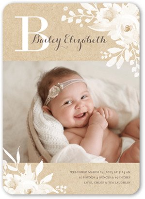 Birth Announcements: Rustic Monogram Birth Announcement, Beige, 5X7, Standard Smooth Cardstock, Rounded