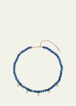 Kyanite Beaded Necklace with Multi-Bezel Diamond Charms