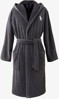 Mens Charcoal Player Logo-embroidered Cotton Bathrobe