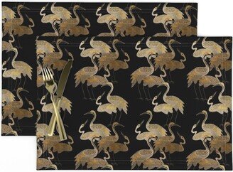 Ivory Cranes Placemats | Set Of 2 - Deco Onyx By Cooper&craft Vintage Style Asian Inspired Cloth Spoonflower