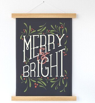 Christmas Wall Hanging - Merry & Bright By Washburnart Holly Holiday Kitchen Printed Tea Towel With Wooden Hanger Spoonflower