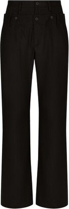 Stretch Wool Pants with Double Waistband