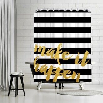 71 x 74 Shower Curtain, Make It Happen Gold Brush Script by Samantha Ranlet