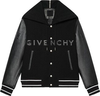 Hooded Varsity Jacket In Wool And Leather