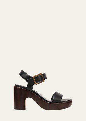 Noelle Leather Ankle-Strap Platform Sandals