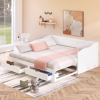 TONWIN Daybed with Trundle Bed & Drawers Extendable Bed Daybed Sofa Bed White