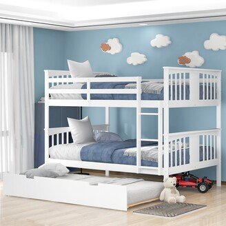 Sunmory Full over Full Bunk Bed with Twin Size Trundle and Ladder