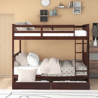 Full-Over-Full Bunk Bed with Ladders and Two Storage Drawers