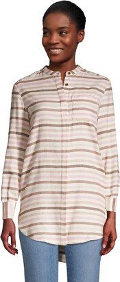 Women's Petite Flannel A-Line Long Sleeve Tunic Top - Small - Ivory/Brown Multi Stripes