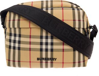 Beige And Black Crossbody Bag With 'vintage Check' Motif In Nylon Man