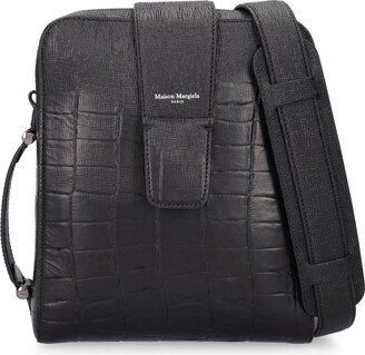 Croc embossed saffiano logo crossbody