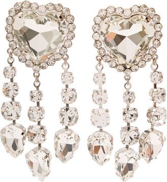 Silver-colored Heart-shaped Clip-on Earrings With Crystal Pendants In Hypoallergenic Brass Woman