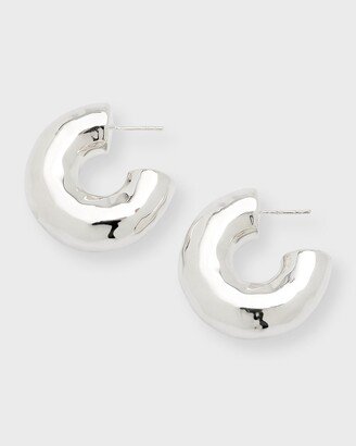 Thick Hammered Round Hoop Earrings in Sterling Silver
