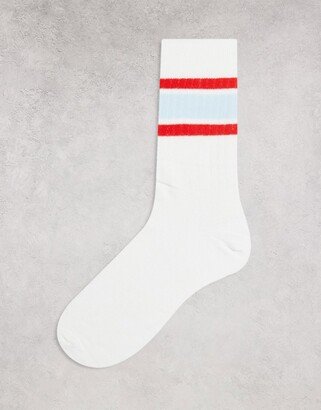 ribbed ankle socks with colored stripes