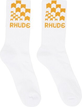 White & Yellow Racing Check Socks