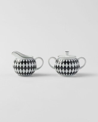 Porcelain Milk Jug And Sugar Bowl Set - Checkerboard