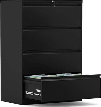 AOBABO Steel 4 Drawer Home Office Lateral Filing Cabinet with Locking System and Adjustable Hanging Bars for Letter/Legal Size Paper, Black