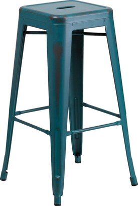 Kai Commercial Grade 30 High Backless Distressed Kelly Blue-Teal Metal Indoor-Outdoor Barstool