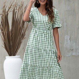 Anna-Kaci V Neck Gingham Tiered Dress