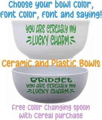 Lucky Charm Cereal Bowl, Ceramic Custom Cereal Bowl, Bowl Gift Set, Personalized