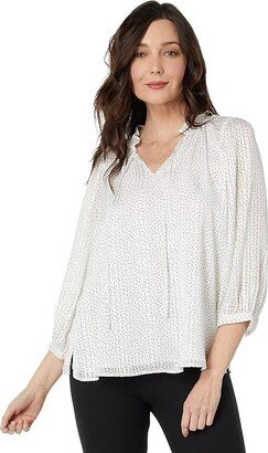 Raglan Peasant Split-Neck Blouse (New Ivory) Women's Clothing