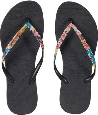 Slim Tropical Straps Flip Flop Sandal (Black/Black) Women's Shoes