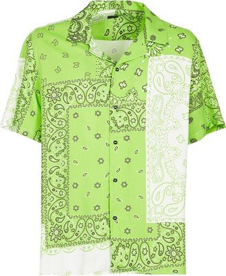 Printed Viscose Collar Camp Shirt Shirt Acid Green