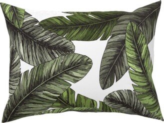 Pillows: Tropical Palm Leaves - Green Pillow, Woven, Beige, 12X16, Single Sided, Green