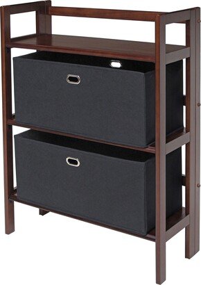 Torino 3-Pc Storage Shelf with 2 Foldable Fabric Baskets, Walnut and Black - 27.8W x 11.5D x 38.5H