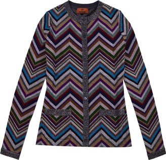 Zig-Zag Printed Crewneck Cardigan