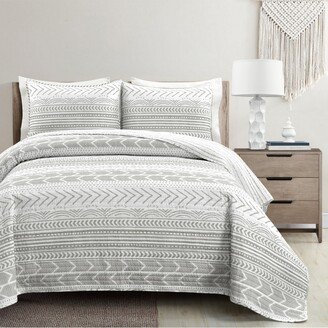 Hygge Geo 3 Piece Quilt Set, King - Gray, White