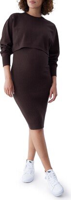 Two-Piece Ribbed Maternity Midi Dress & Sweater