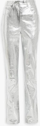 Mirror crinkled-leather straight-leg pants