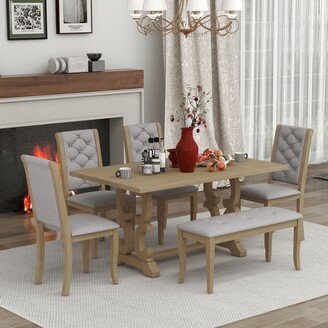 EDWINRAY 6-Piece Dining Table Kitchen Table Set with Unique-designed Table Legs and Foam-covered Seat Backs&Cushions