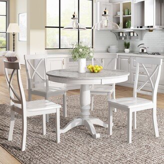 GEROJO White Modern 5-Piece Dining Table and Chairs Set, Solid Wood Table with 4 Chairs, Easy Assembly