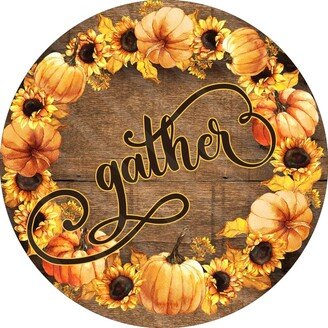 Gather Sign - Fall Autumn Wreath Metal-AB