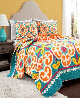 Boho Floral Reversible Oversized 3-Piece Quilt Set, Full/Queen