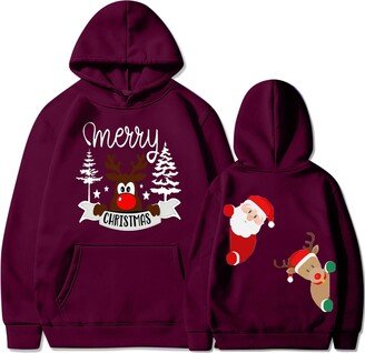 JUSLIO Deal Of The Day Clearance 2023 Chritsmas Sweatshirts for Women Long Sleeve Hoodies with Pockets Plus Size Loose Holiday Pullover Tops Shirts Wine