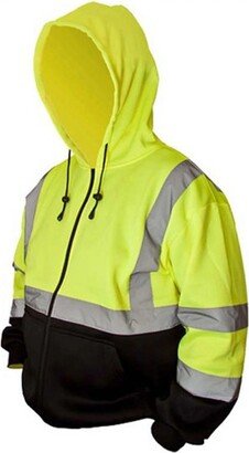 Forester Single Weight Class 3 Hi-Vis Zippered Hooded Sweatshirt w/ Drawstring - Green - XL