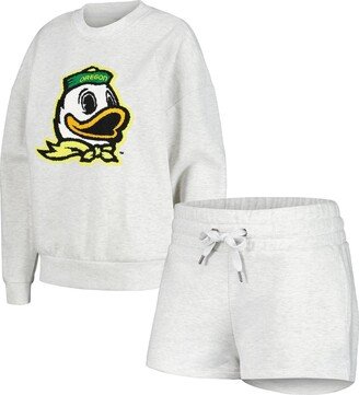 Women's Gameday Couture Ash Oregon Ducks Team Effort Pullover Sweatshirt and Shorts Sleep Set