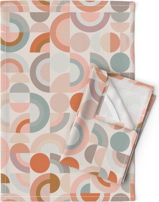 Mid-Century Tea Towels | Set Of 2 - Pastel Geometric Rainbows By Evamatise Rainbow Earth Tones Linen Cotton Spoonflower