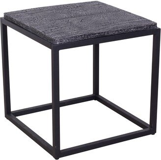 Earth D Charred Wood-Look Concrete Square Frame Side Table with Steel Base - 22 x 22 x 22H