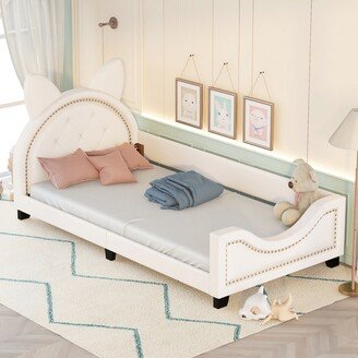 RASOO Upholstered Twin Daybed with Cute Carton Ears Shaped Headboard